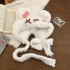 Cute bow bear cat plush hat female autumn and winter show small face warm ear protection big head circumference hat