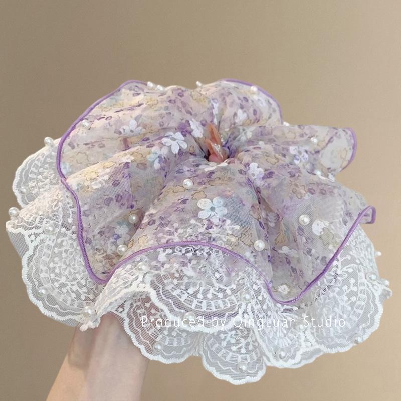 Elegant Floral Pearl Hair Tie - Premium Durable Rubber Band for Women