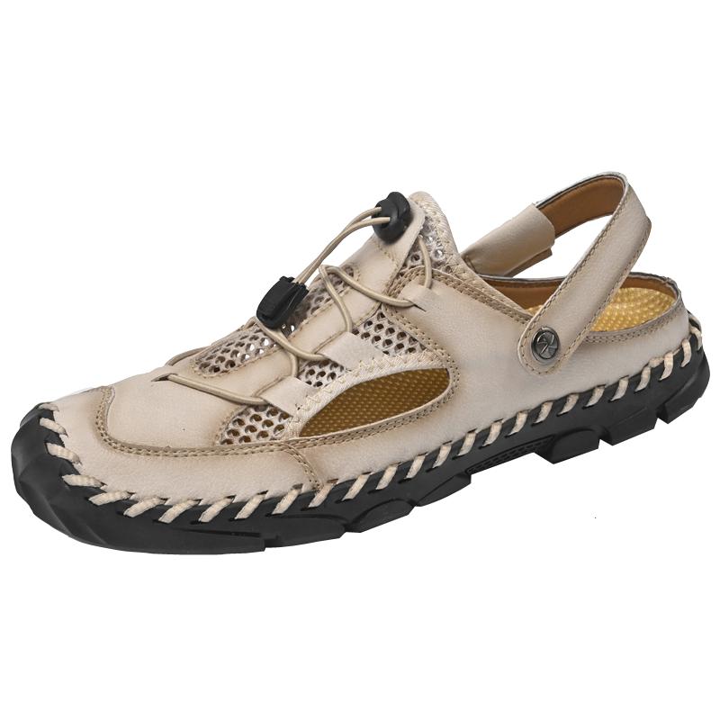 British Style Summer Sandals Handmade Soles Men's Leather Camping Shoes Classic Brown Men's Beach Casual Shoes Big Size 38-48