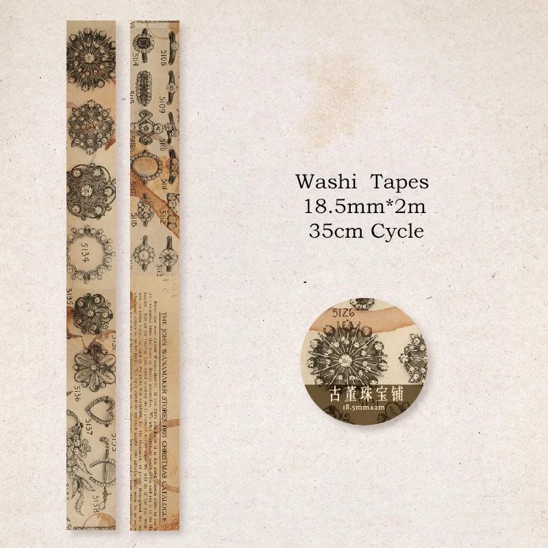 18.5mm*2m Retro Washi Tapes for Junk Journal DIY Scrapbooking Creative Stationery Decor Diary Marking Adhesive Tapes