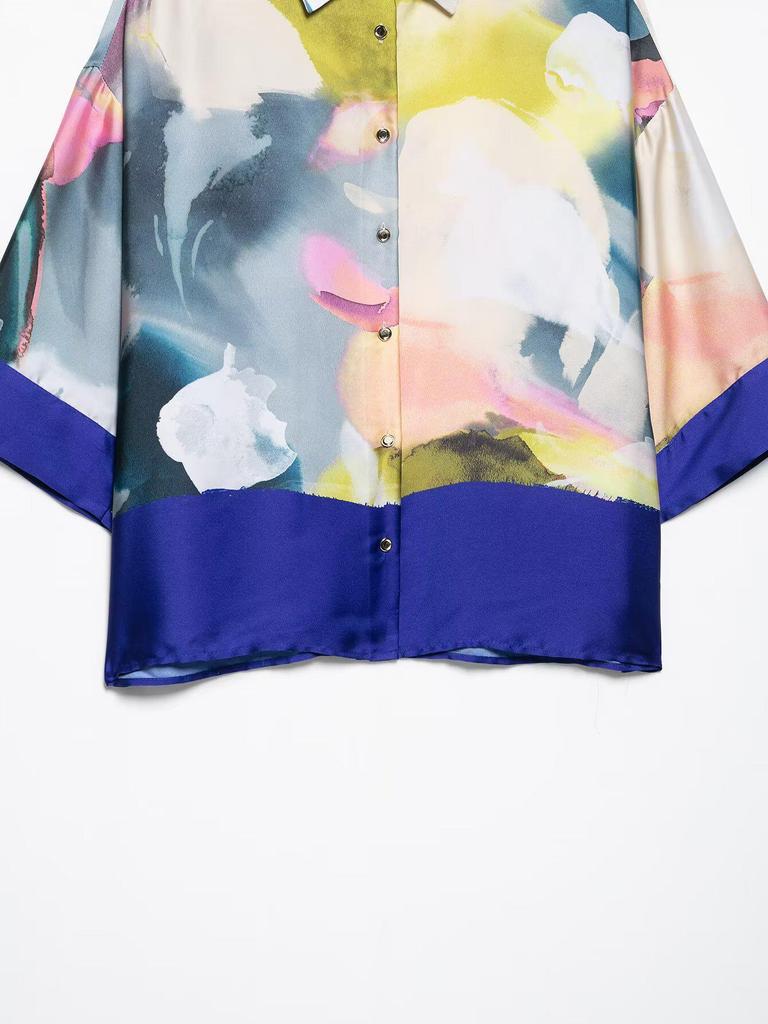 TAOP&ZA Women's Elegantly Designed Floral Print Short Sleeve Shirt