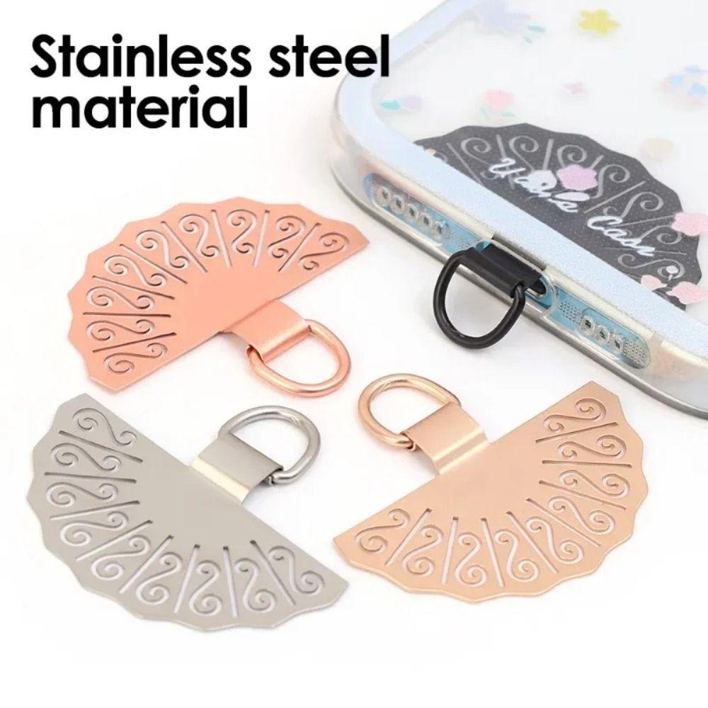Chinese Style Metal Phone Patch Fan Shaped Phone Card Clip Luxury Phone Lanyard Gasket  Replacement
