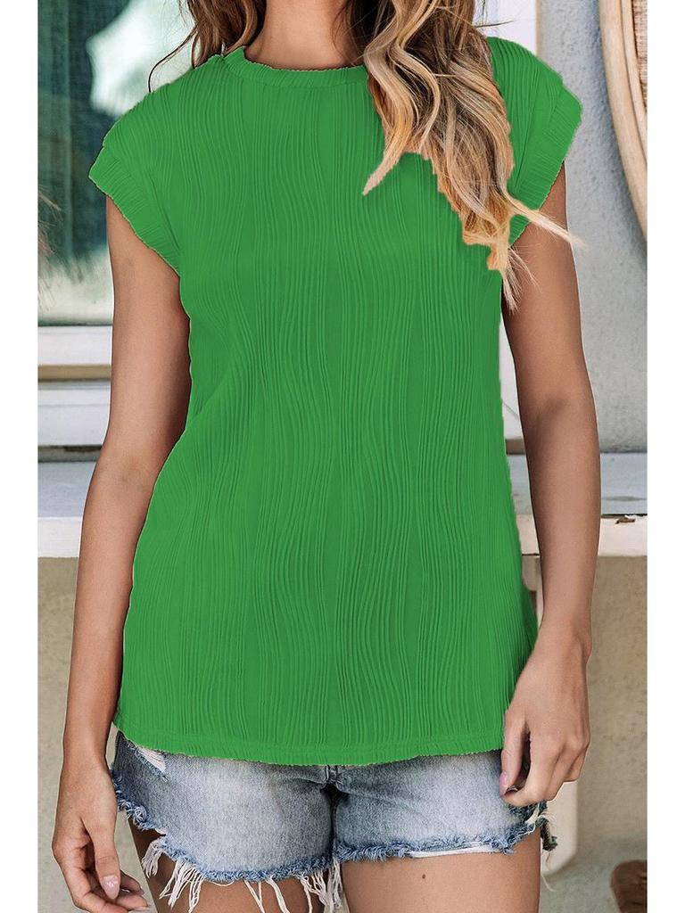 Damen Casual Locker Geschnittenes Rundhals Kurzarm Top