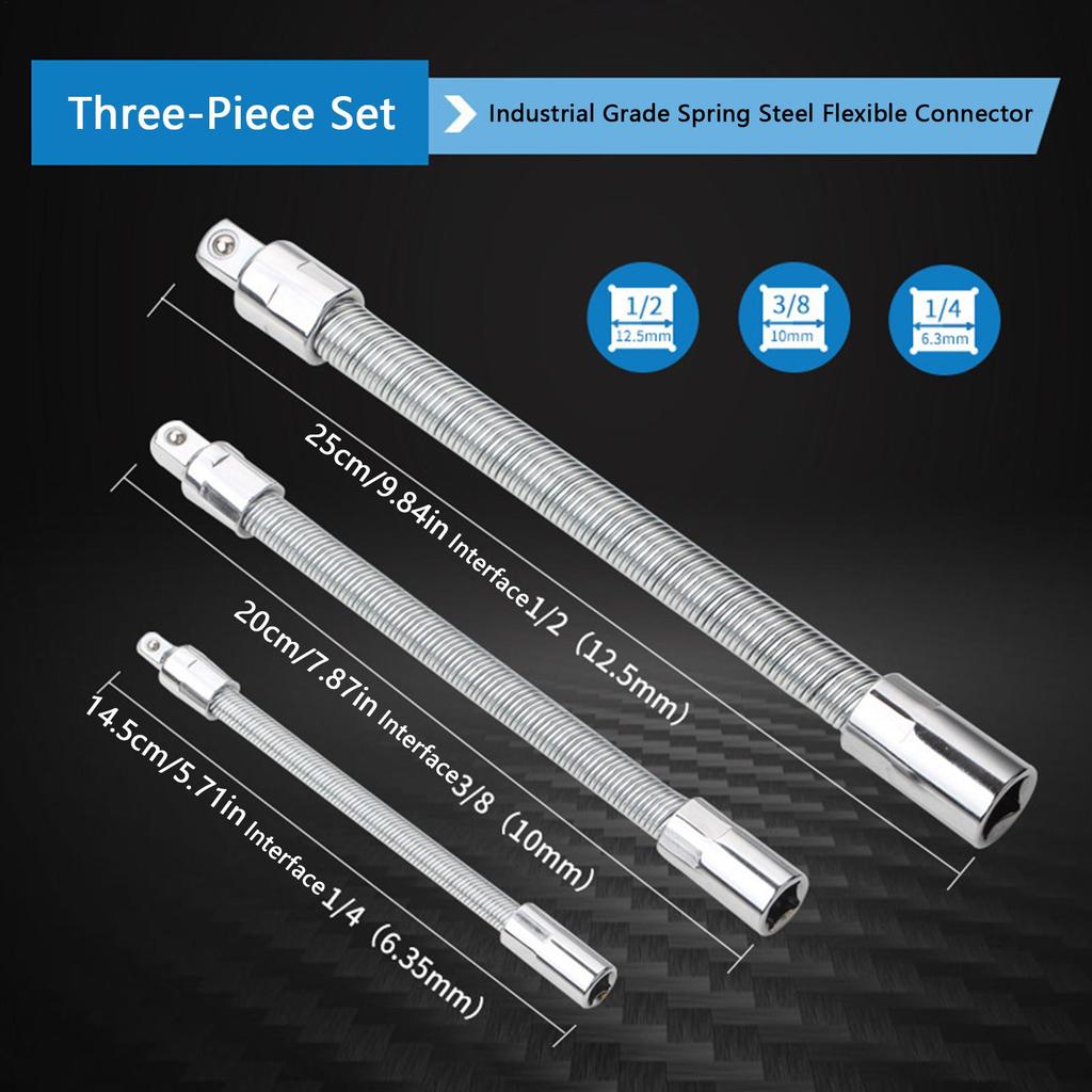 Flexible Ratchet Extension 3 Pieces Long Reach Bendable Bar Flexible Electric Wrench Connecting Rod For Home Garage Workshop
