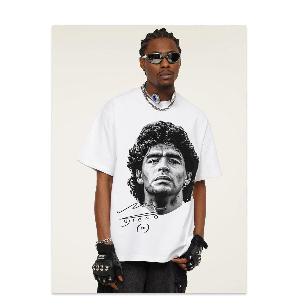 Maradona Star Printed Short-sleeved T-shirt Men's American Fashion Brand Loose Round Neck Pure Cotton Casual High-quality Tee