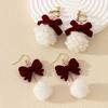1 pair of retro red bow flocked earrings hairball tassel long pendant light luxury small fragrant style earrings