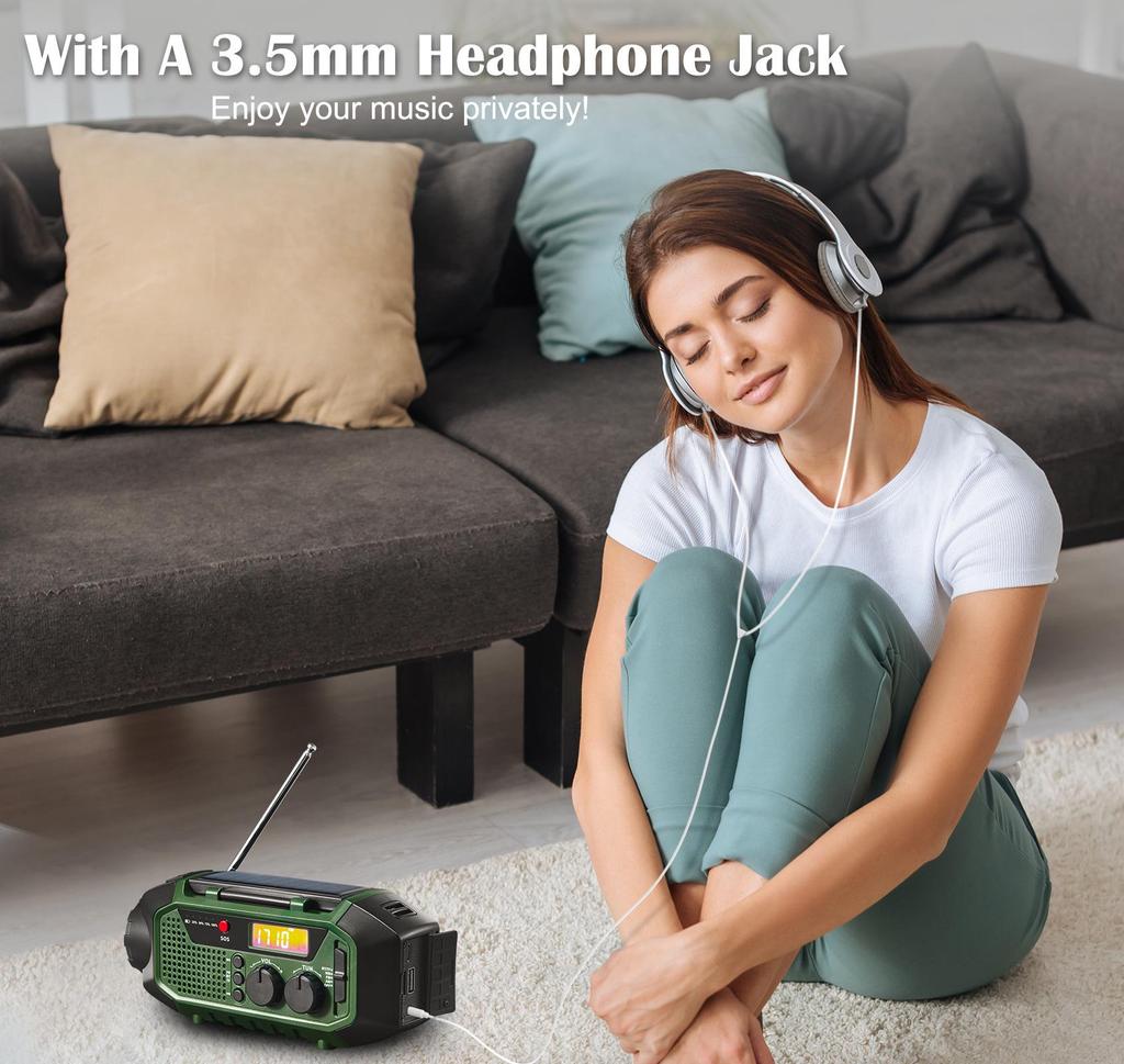 Solar-Powered Emergency Radio with Flashlight and Hand-Crank Generator