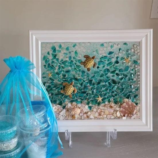 DIY Photo Frame Kit Glass Photo Frame Decorative Painting Set Sea Sea Glass Home