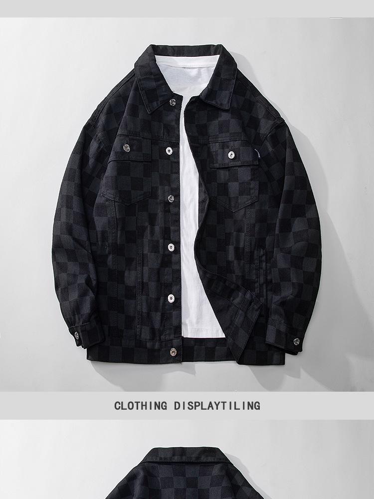 Men's Loose Plaid Grid Plush Denim Jacket - Korean Style, Youthful, Long Sleeve for Autumn/Winter