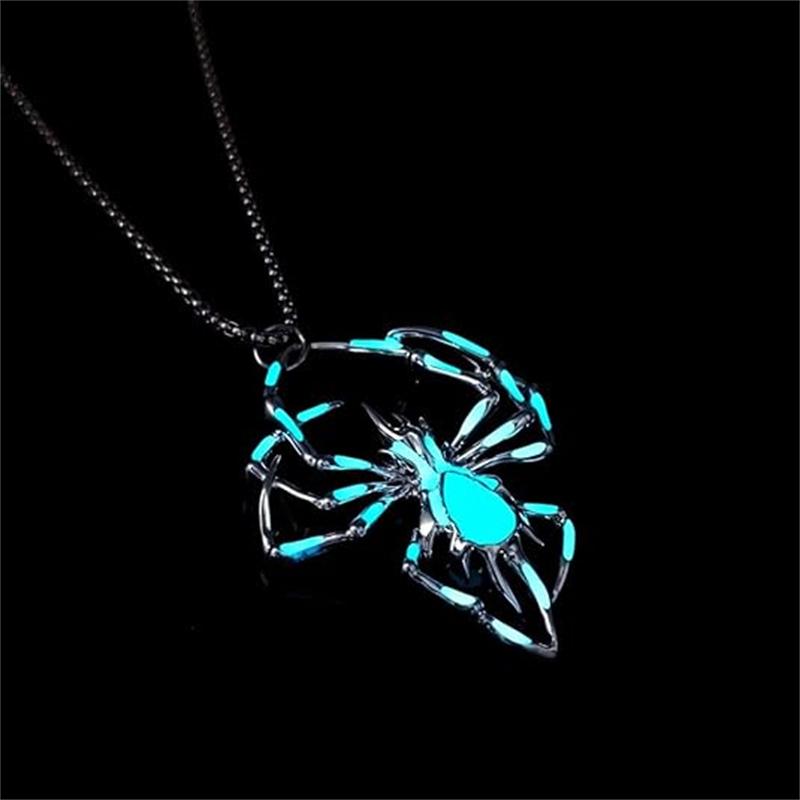 3D Uv Glow In The Dark Spider Necklace, Gothic Hip Hop Alloy Insect Halloween Goth Accessory