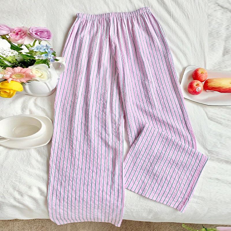 Women's Autumn Temperament Striped Casual Pants Elastic Waist Loose Casual Versatile Straight Pants