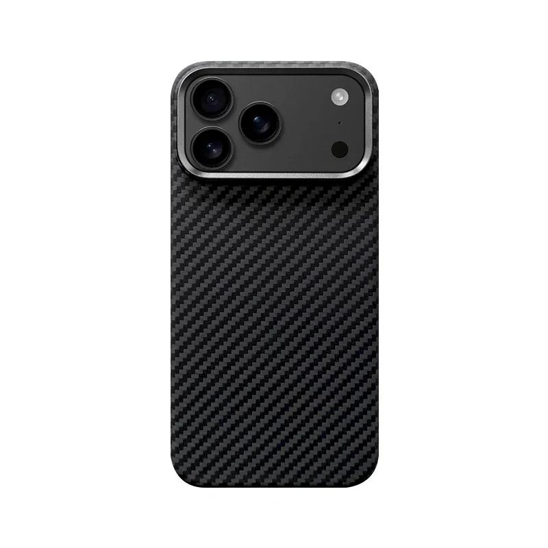 True Aramid Carbon Fiber Pattern Business Phone Case For IPhone 17 Pro Max Air Enhanced For MagSafe Ring Holder Protective Cover