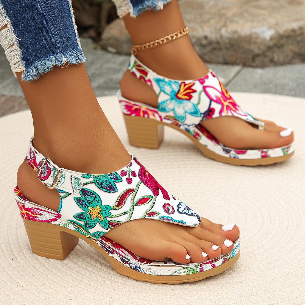 Fashion Women Sandals 2025 Summer New Wedge Open Toed Shoes for Women Fashion Buckle Printing Beach Flip Flops Female Zapatos De Mujer