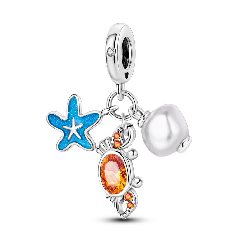 Original Copper Charms Beads Blue Crab Red Lobster Charms Pendant For Women Fine Diy Bracelet Jewelry Gifts