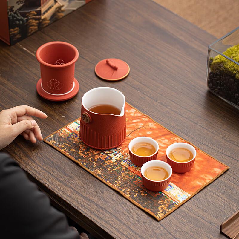Sushi Ceramic Forbidden City Palace Red Travel Tea Set