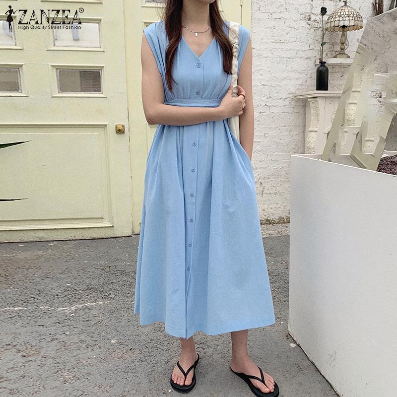 

ZANZEA Женское повседневное свободное летнее платье без рукавов с v-образным вырезом