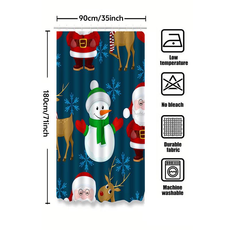 Tu Christmas Shower Curtain Santa Claus Reindeer Holiday Bathroom Decor Festive Winter Themed Waterproof Fabric Home Decor Gift