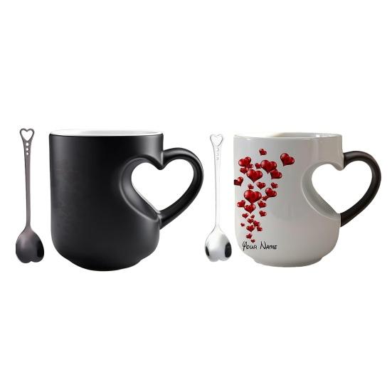 Heart-Shaped Color Changing Mug Double-Sided Vibrant Printing Ceramic Cup Heat Sensitive Coffee Cup Fun Novelty Gift for Valentine's Day And Christmas
