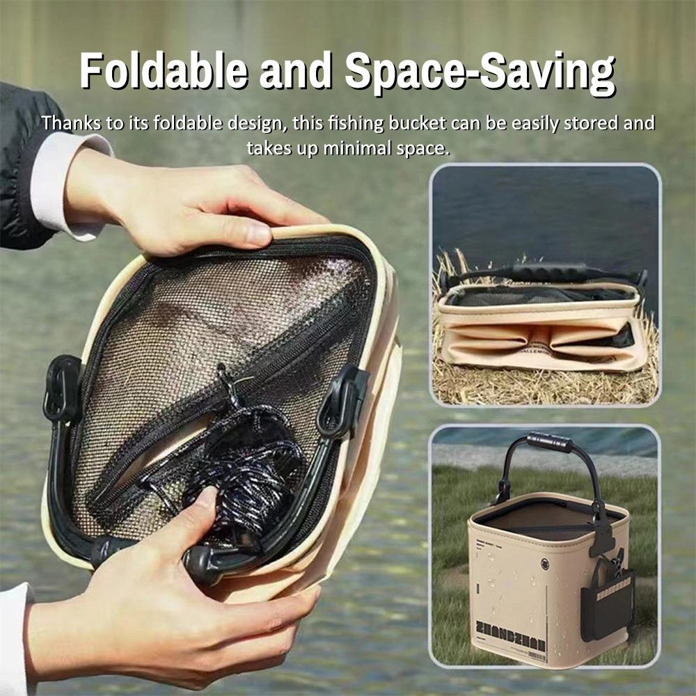 with Mesh Lid Fishing Bucket EVA Fish Containers Portable Fish Bucket  Fishing