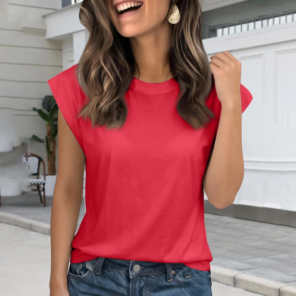 Fashionable Women's Loose Round Neck Short Sleeved T-shirt   Color Top Vest For Women