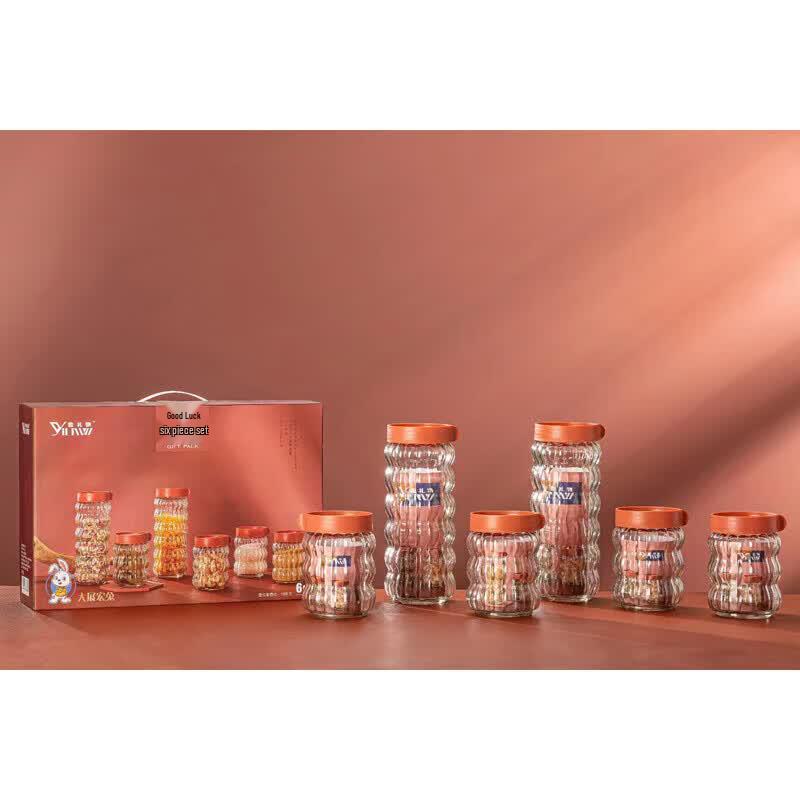 YiLiWu 6-Piece Lucky Glass Storage Jar Set