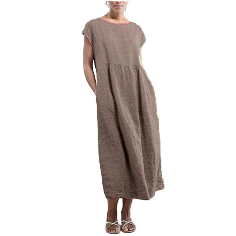 GMXIA Moda damska Lato Wiosna Jednolity kolor Drukuj Casual Sukienki z krótkim rękawem i dekoltem w kształcie litery "o".