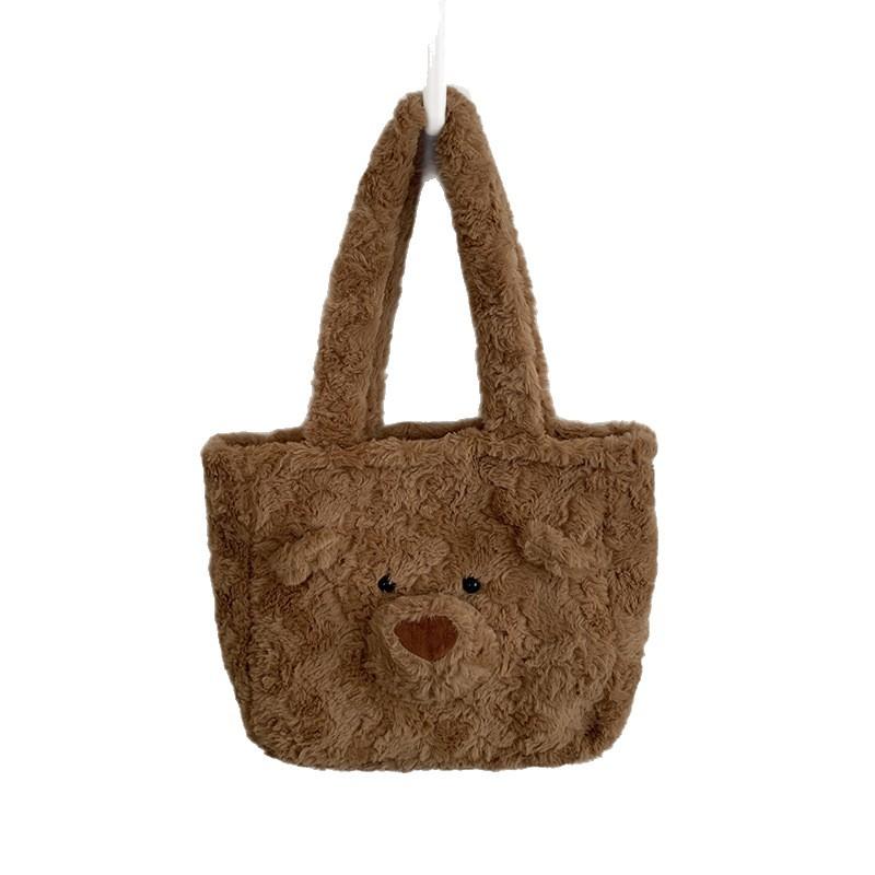 Korean Version of Cute Plush Bear Bag 2025 New Large-capacity Shoulder Tote Bag Winter Fashion Fur Bag