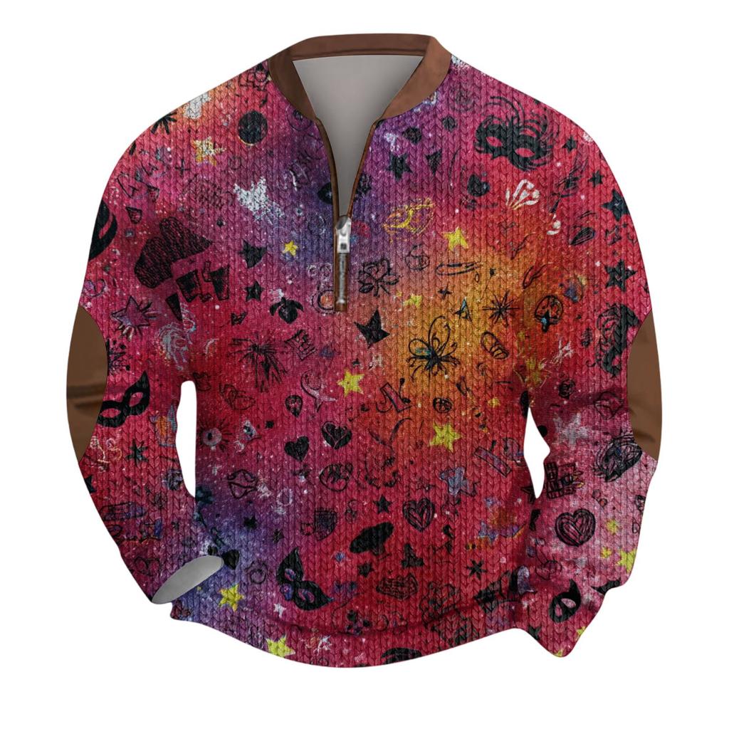 Pánský vánoční svetr Mikiny na zip Vintage pletený Grafická mikina Karnevalový Stojáček Pulovr