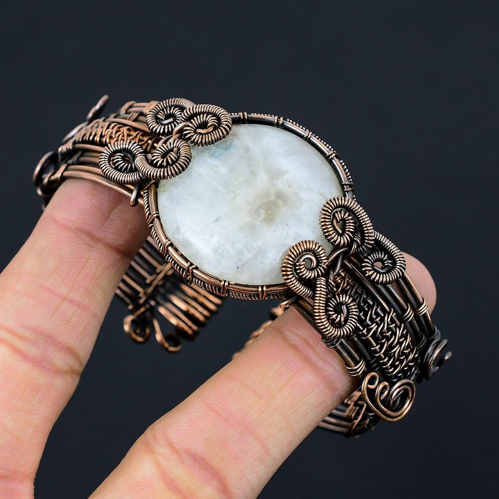 Moonstone ren koppartråd insvept handgjorda smycken armband armband justerbar för henne