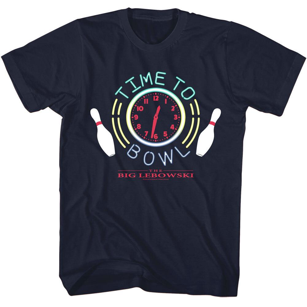 The Big Lebowski Movie Time To Bowl Neon Clock Bowling Pins Men T Shirt XXXXL