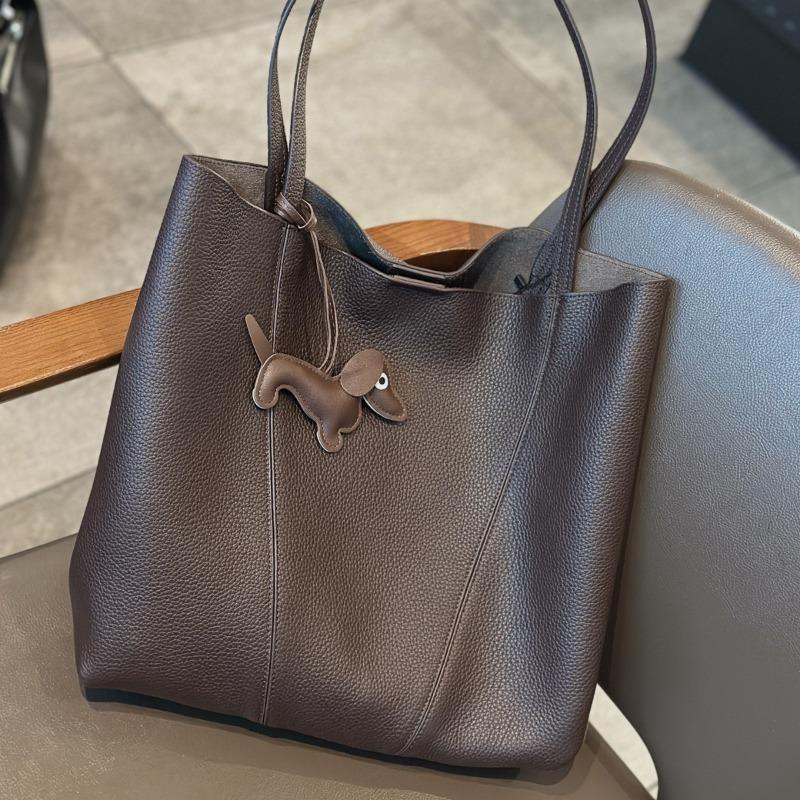 

First layer cowhide tote bag lazy shopping bag bag large capacity shoulder casual leather mother and child bag сірий колір