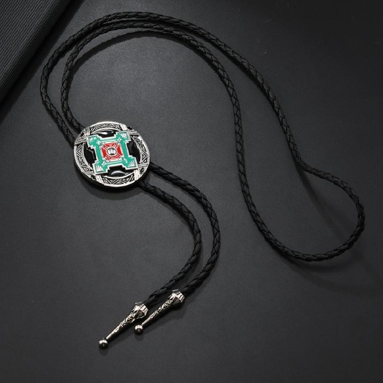 Corbata de bolo clásica para hombre Rodeos con cordón de cuero ajustable y colgante de insignia de metal esmaltado Collar de corbata occidental