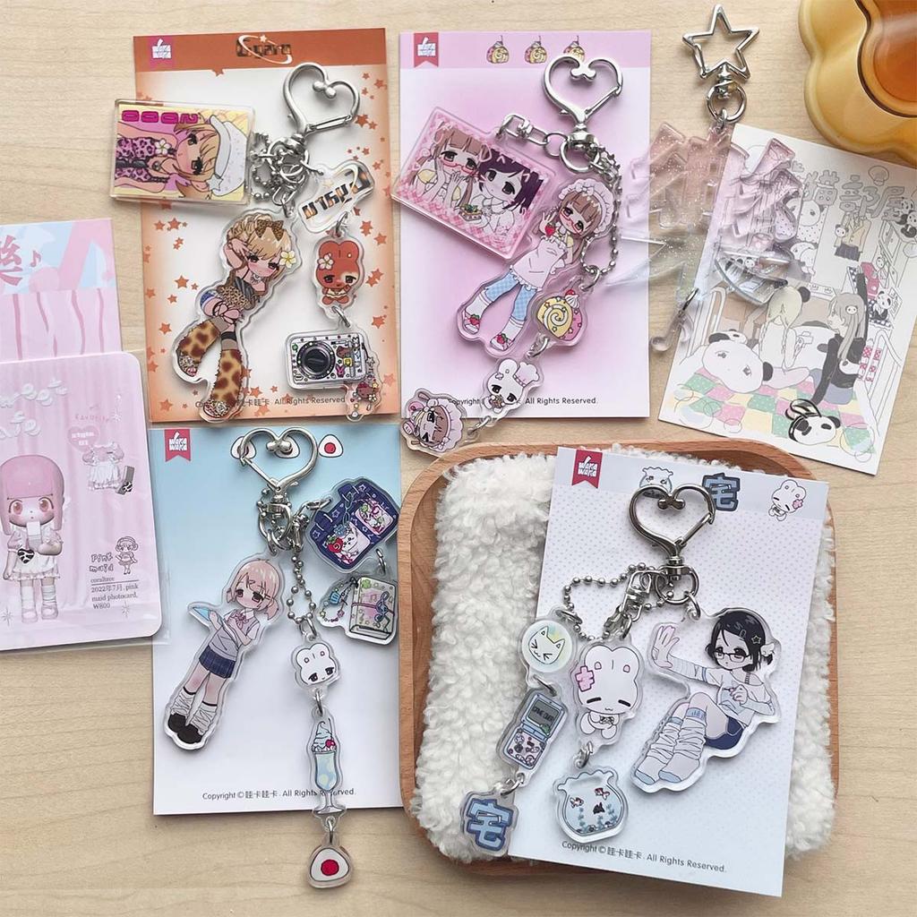 Acrylic Phone Charm Cute Girls Bag Decorative Key Ring Character Decal Book Charm Phone Lanyard Keyring Keychain