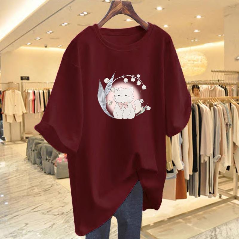 New Summer Cotton Short-sleeved T-shirt Women's Summer New Cartoon Printed Bottoming Shirt Top