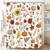 Fall Leaves Pumpkins Shower Curtain Decorative Bath Rug Set For Thanksgiving, Autumn Home Bathroom Decor White Color (180X240Cm)