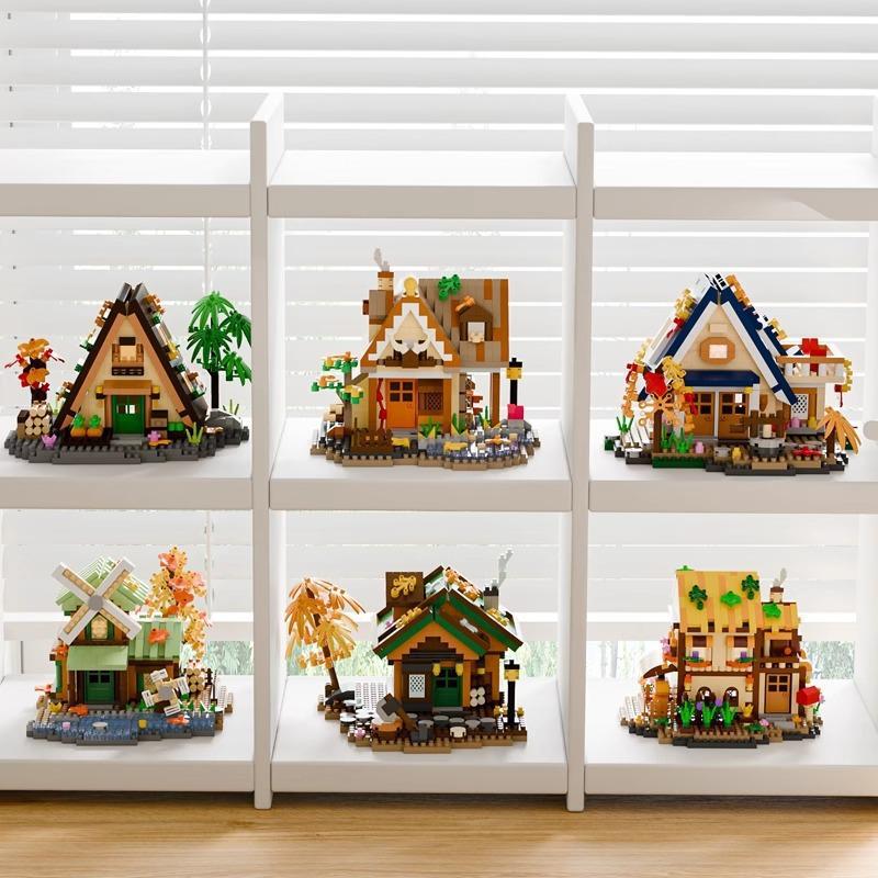 Forest Log Cabin & Windmill Treehouse Building Set - Compatible with LEGO, Educational Blocks for Kids