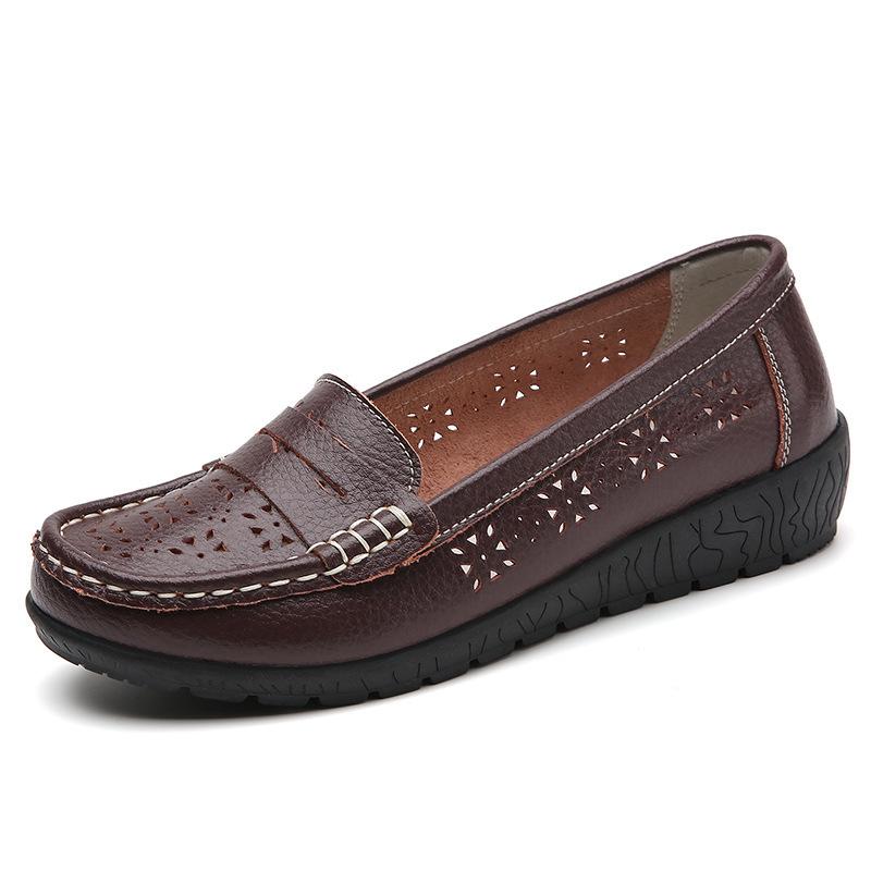 Dámské ležérní kožené mokasíny s výřezy Lehké měkká podrážka Protiskluzové Pohodlné Baleríny