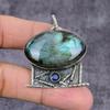 Natural Labradorite, Blue Topaz Gemstone 925 Sterling Silver Pendant 2.25" ET-1516
