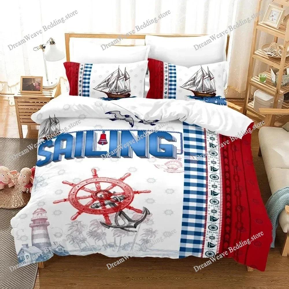 Juego de Ropa de Cama con Patrón de Ancla Marina Funda Nórdica 3D Ropa de Cama Diseño de Moda Decoración Juego de Funda Nórdica King Juego para Cama Doble Ropa de Cama