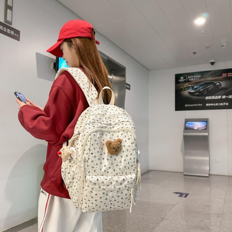 High Value Small Fresh Floral Girl Student Backpacks College Style Large Capacity Nylon Schoolbag College Students Teenagers Going Out Travel Rucksack