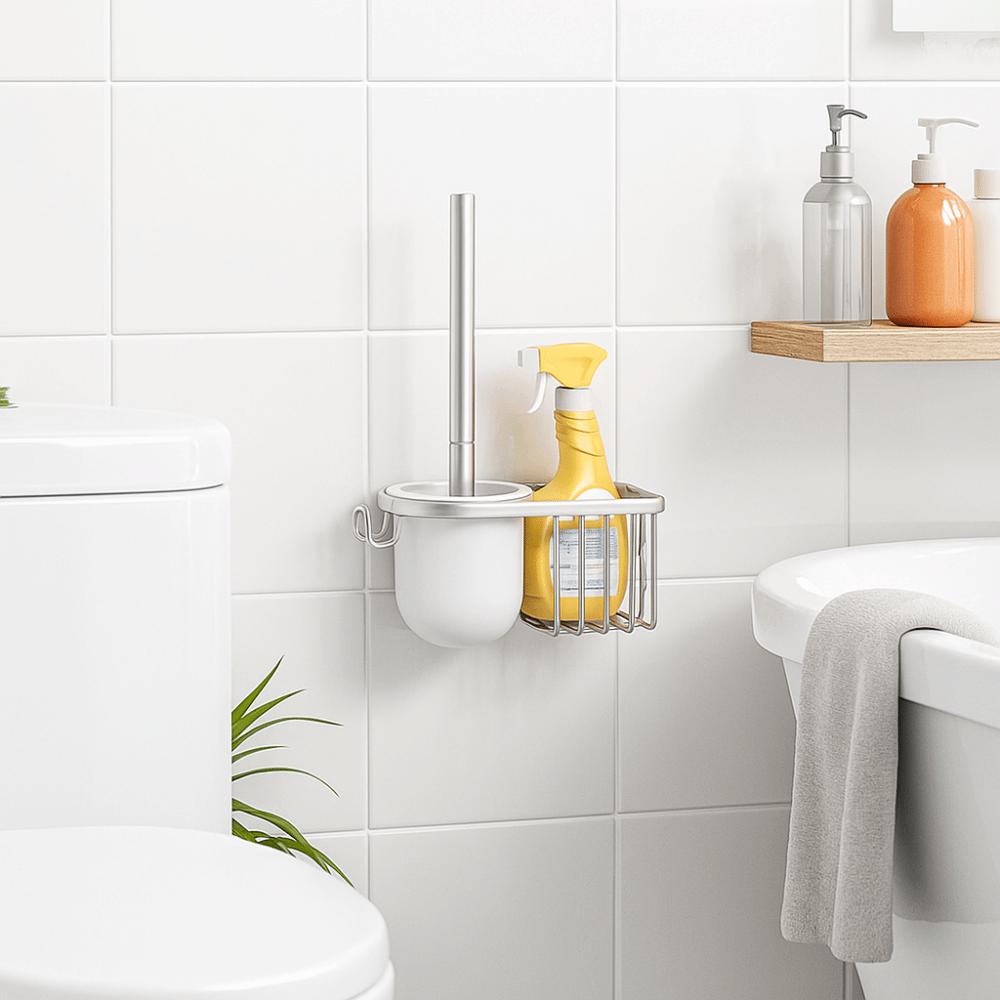 Rostfreier Toilettenbürstenhalter Nagelfreie Installation mit Haken Wandmontierte Toilettenbürste Hygienische Reinigung Toilettenbürste Hotel