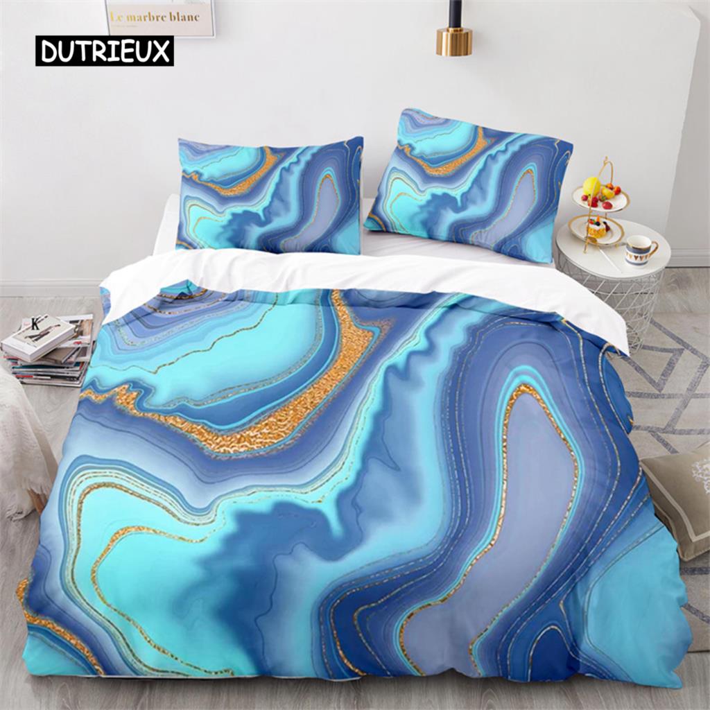 Colorful Marble Printed Pattern Bedspread Cover Package Microfiber Geometric Art Abstract Bed Cover Package King Dimension Queen Size For Girls Kids