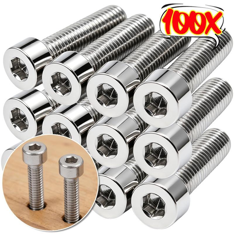 100/10x Stainless Steel Hex Socket Screws Threaded Hexagon Head Cap Screws Bolts Furniture Boat Marine Hardware Fasteners Tool