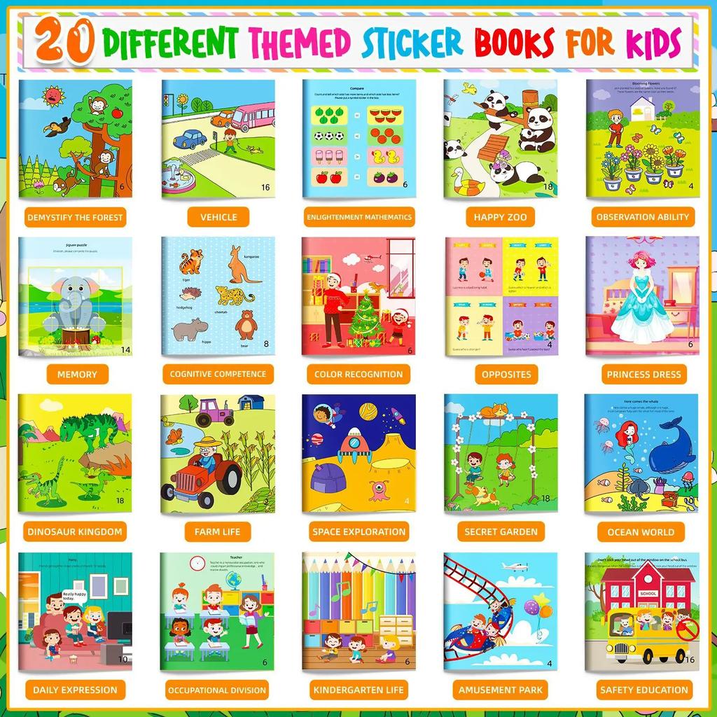 Matching Game Reusable Sticker Book Educational DIY Hand-on Puzzle Cartoon Animals Life Skill Learning Toddler Toys For Kids