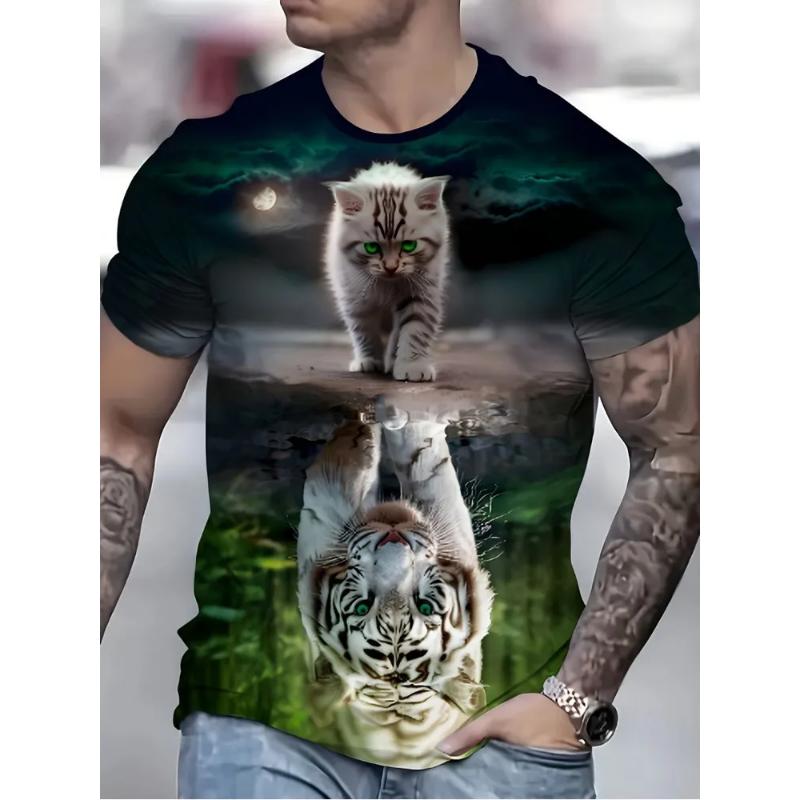 Fashion Men's Crew Neck Short Sleeve 3D Casual Color Printing Casual Short Sleeve Crew Neck T-Shirt