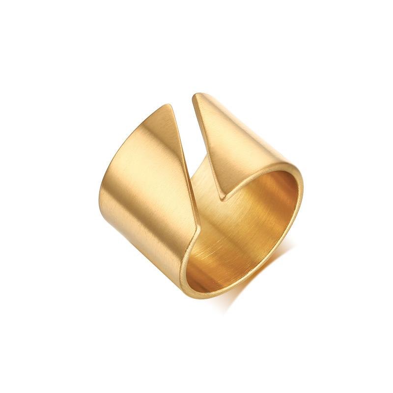 Chic Geometric 15MM Stainless Steel Gold Color Rings for Women, Girls Birthday Party Statement Gift To Her Metal Jewelry
