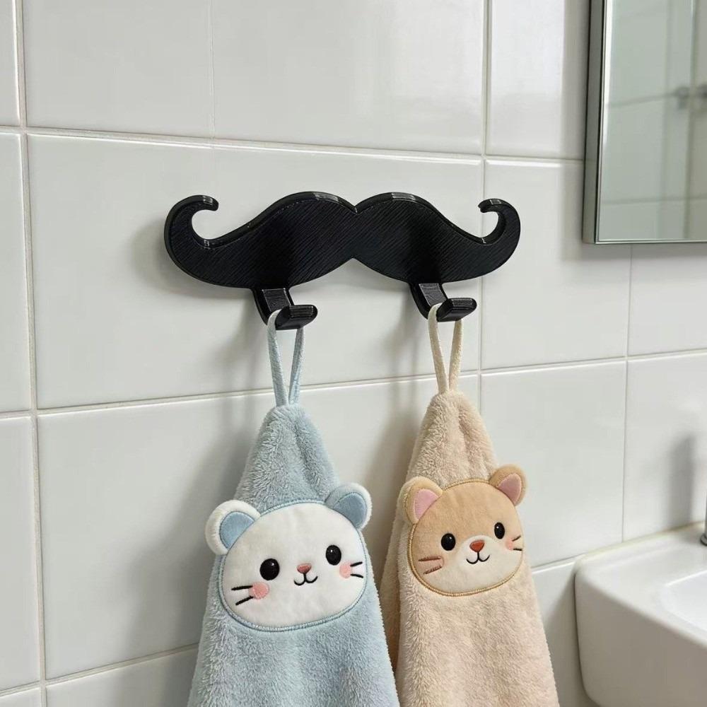 3pcs 3D Printed Beard Shape Hook Self-adhesive Wall Hanger Holder Creative Wall Mount Hook Home