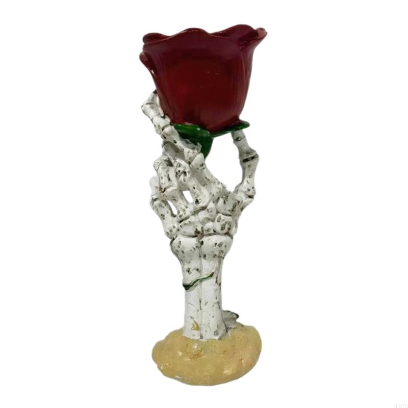 Skeleton Hand Rose Tealight Holders Gothics Skull Hand Holders with Rose Desktop Ornament Halloween Decorations