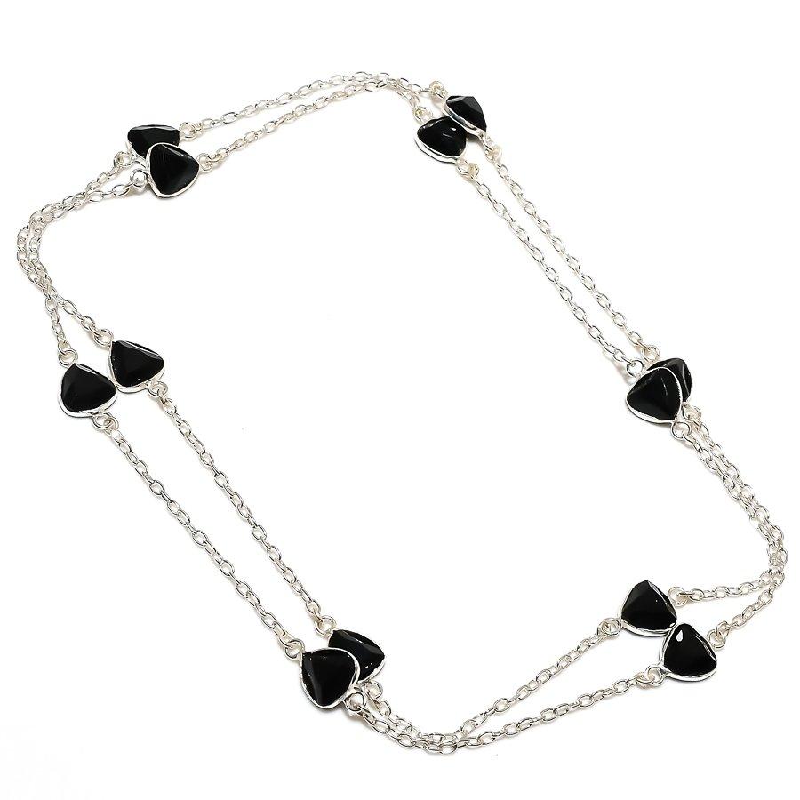 

Black Spinel handmade 925 Sterling Silver Jewelry Necklace 36 m4y73