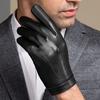 Winter Artificial Leather Gloves Men Brown Goatskin Touch Screen Glove Fleece Lined Warm Soft Driving Fashion